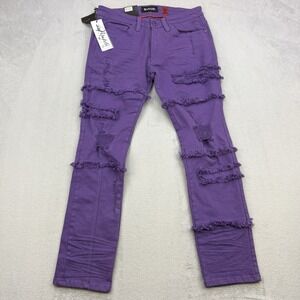 Makobi Jeans Mens 34x32 Purple Distressed M1912 Grunge NEW NWT Streetwear